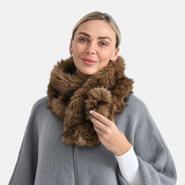 Elastischer Webpelz-Schal, Einheitsgröße, Dunkelbraun image number 4