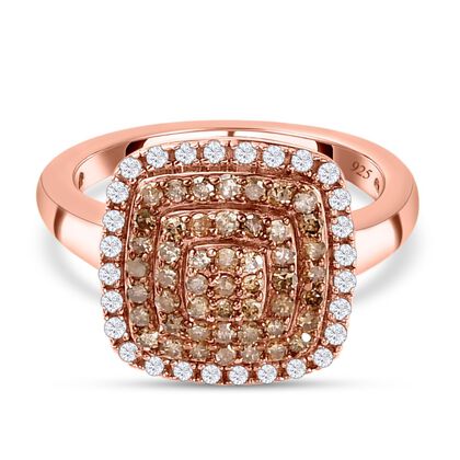 Nat&uuml;rlicher Champagner Diamant-Ring, 925 Silber Ros&eacute;gold Vermeil (Gr&ouml;&szlig;e 21.00) ca. 0.75 ct