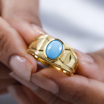 Nat&uuml;rlicher Sleeping Beauty T&uuml;rkis Ring 925 Silber Gelbgold Vermeil (Gr&ouml;&szlig;e 21.00) ca. 1.38 ct