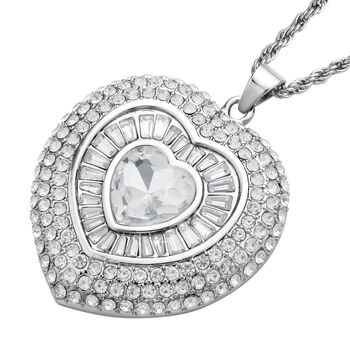 Wei&szlig;er Kristall Anh&auml;nger mit Kette, ca. 70 cm + 5 cm Extender, Eisen und Legierung, Silberfarben