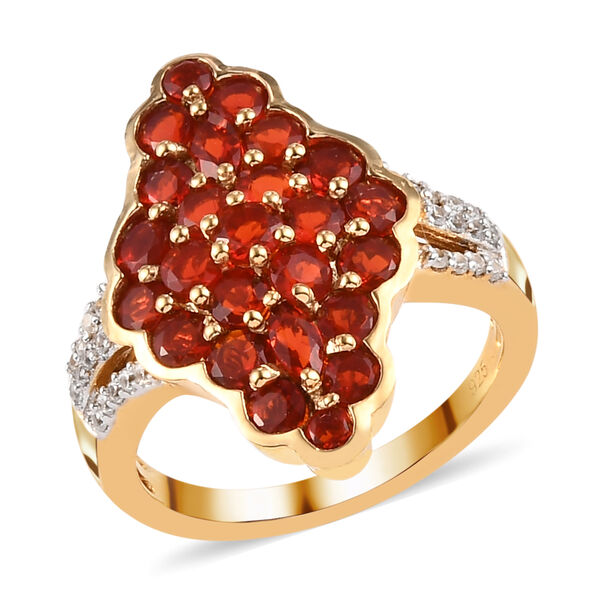 Mexikanischer Kirschfeuer-Opal und Zirkon Ring 925 Silber vergoldet image number 4