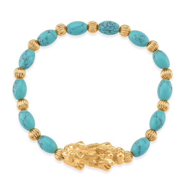 Blauer Howlit Pixiu Armband, flexibel, gelb vergoldet ca. 35.00 ct image number 3