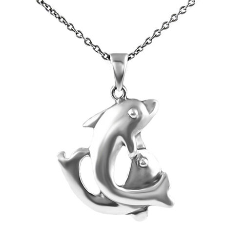 Delfin-Anhänger mit 45cm Kette in 925 Silber image number 0