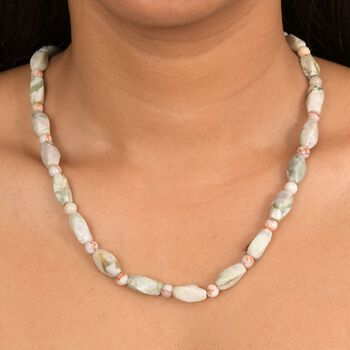 Rosa Web Jaspis Halskette ca. 50 cm Nickelfreies Messing platiniert ca. 200.00 ct