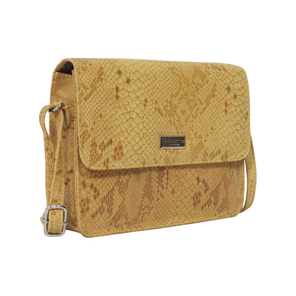 ASSOTS LONDON - Schlangendruck Crossbody Tasche aus 100% echtem Leder, 22x19x6cm, Gelb image number 4