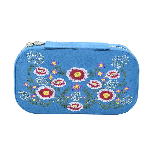 Rechteckiges, besticktes Schmuckk&auml;stchen aus Samt mit Rei&szlig;verschluss, Hellblau image number 5