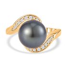 Tahiti Perle, weißer Zirkon Ring, 925 Silber Gelbgold Vermeil (Größe 19.00) ca. 0.23 ct image number 0