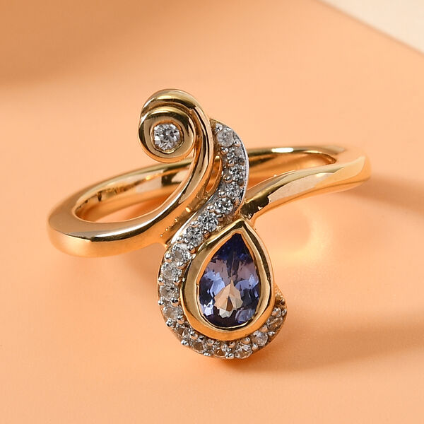 Tansanit und Zirkon Ring 925 Silber vergoldet  ca. 0,65 ct image number 2