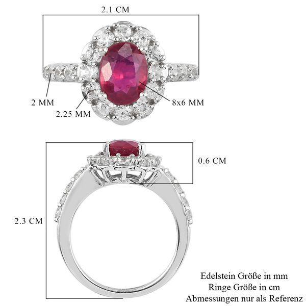 Fissure gef&uuml;llt Rubin und Zirkon Halo Ring 925 Silber Platin-&Uuml;berzug image number 7