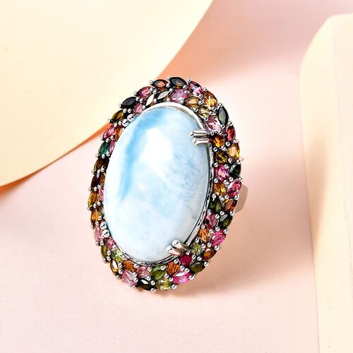 Larimar und mehrfarbiger Turmalin-Halo-Ring - 47,84 ct. image number 1