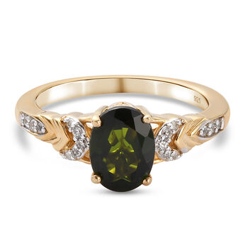 Nat&uuml;rlicher Chromdiopsid und Zirkon Ring 925 Silber vergoldet (Gr&ouml;&szlig;e 16.00) ca. 1,40 ct