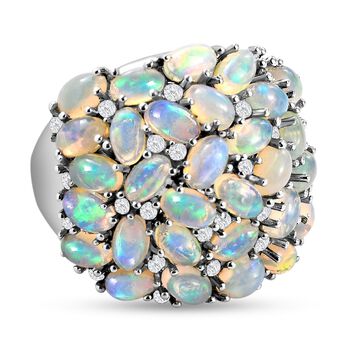 Nat&uuml;rlicher, &auml;thiopischer Welo Opal und wei&szlig;er Zirkon-Ring, 925 Silber platiniert (Gr&ouml;&szlig;e 20.00) ca. 5.62 ct