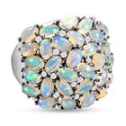 Natürlicher, äthiopischer Welo Opal und weißer Zirkon-Ring, 925 Silber platiniert (Größe 20.00) ca. 5.62 ct