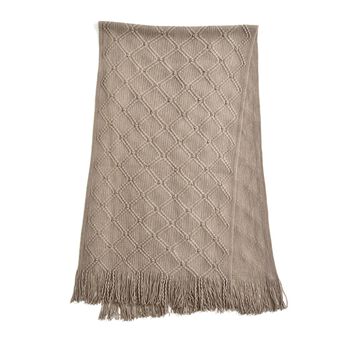 Strickschal mit Quasten und Perlen, Gr&ouml;&szlig;e 72x149 cm, Khaki