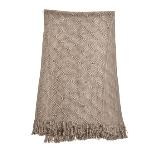 Strickschal mit Quasten und Perlen, Khaki image number 0