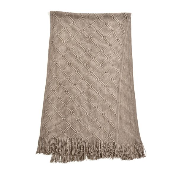 Strickschal mit Quasten und Perlen, Khaki image number 0