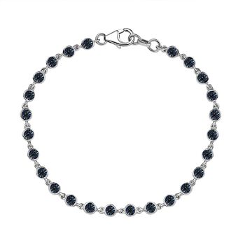 Blaues Diamant Armband, ca. 19 cm, 925 Silber platiniert ca. 0.15 ct
