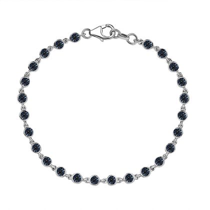 Blaues Diamant Armband, ca. 19 cm, 925 Silber platiniert ca. 0.15 ct