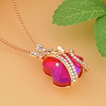 Rosa Glas und AB Kristall Schmetterlingsanh&auml;nger mit 50cm Kette