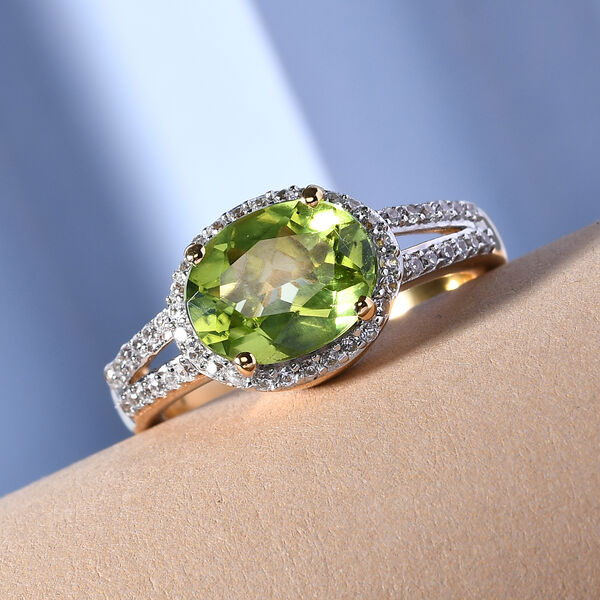 Natürlicher Peridot und Zirkon-Ring, 925 Silber vergoldet  ca. 2,32 ct image number 2