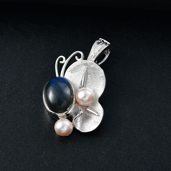 AAA Labradorit und Perlen Schmetterling Ring und Anhänger image number 3