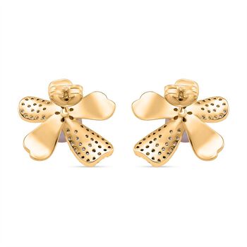 Lila S&uuml;&szlig;wasser Perle (6-8 mm), Wei&szlig;er Zirkonia Ohrringe Nickelfreies Messing vergoldet