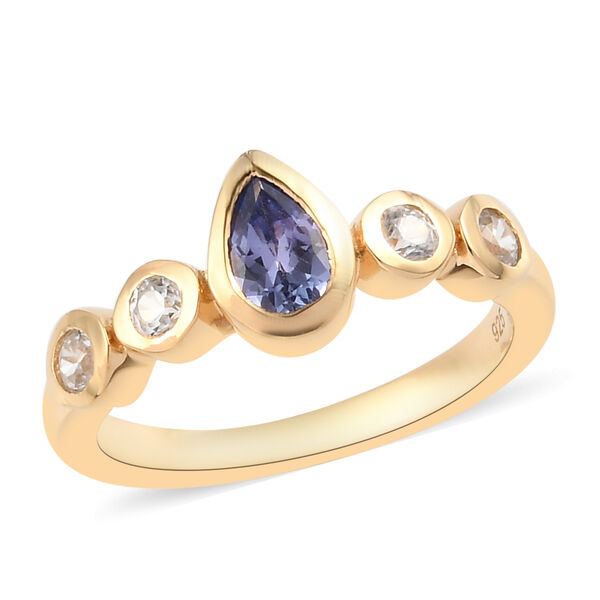 Tansanit und Zirkon Ring 925 Silber vergoldet  ca. 0,79 ct image number 4