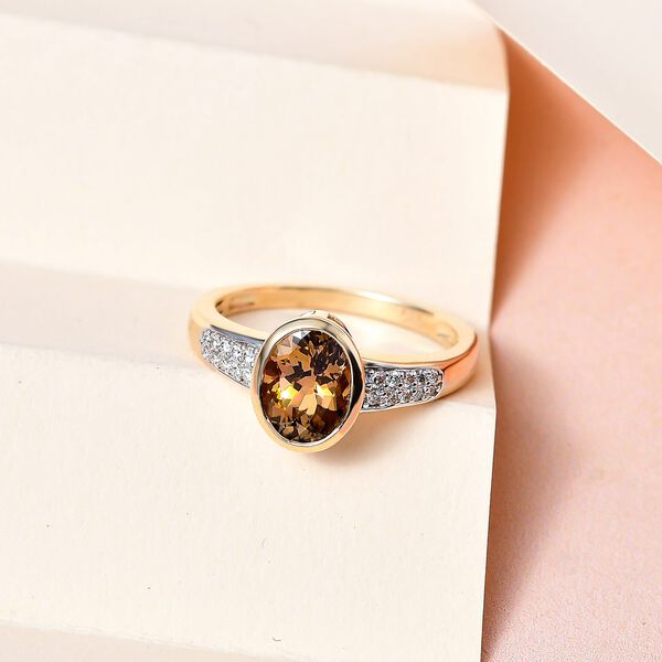 AAA nat&uuml;rlicher, goldener Tansanit und Diamant-Ring - 1,68 ct. image number 2
