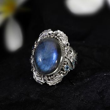 AAA Labradorit und blauer Topas-Cocktail-Ring im Handwerker-Stil - 13,11 ct.