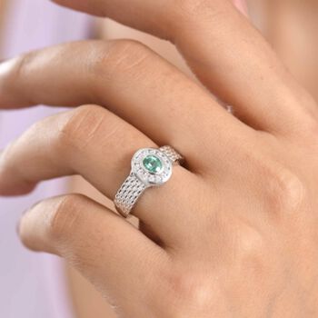 EVER TRUE AA Kagem Sambischer Smaragd, Wei&szlig;er Zirkonia Ring Reine Bronze (Gr&ouml;&szlig;e 17.00)