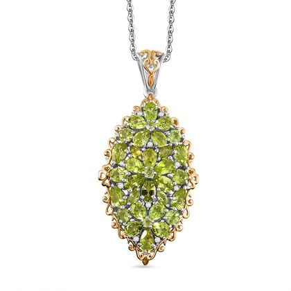 D'joy Nat&uuml;rlicher Peridot Anh&auml;nger mit Kette ca. 50 cm, 925 Silber Rhodiniert und 750 Gelbgold Vermeil ca. 5.59 ct
