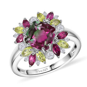 D'Joy Wassermelonen Triplett Quarz, Rhodolith Granat, Peridot und Zirkon Ring - 4,11 ct.