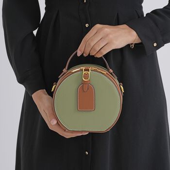 Echtleder Crossbody Tasche, 11x8x16cm, Oliv Braun