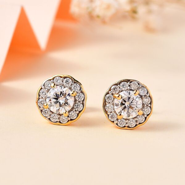 Moissanit Ohrringe, 925 Silber 750 Gelbgold Vermeil - 1,26 ct. image number 2