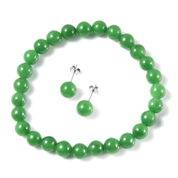 2er-Set flexibles, gr&uuml;nes Jade-Armband, 19 cm, und Ohrstecker, 925 Silber rhodiniert ca. 111,50 ct