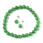2er-Set flexibles, grünes Jade-Armband, 19 cm, und Ohrstecker, 925 Silber rhodiniert ca. 111,50 ct