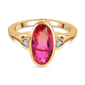 Tulip inspiriert - Sunset Quarz Triplette, Wei&szlig;er Zirkon Ring 925 Silber vergoldet (Gr&ouml;&szlig;e 16.00) ca. 3.62 ct