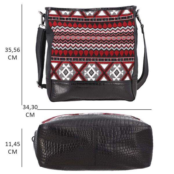 Crossbody Bag mit Krokopr&auml;gung aus echtem Leder und Jacquard mit Laptop-H&uuml;llen, schwarz image number 9