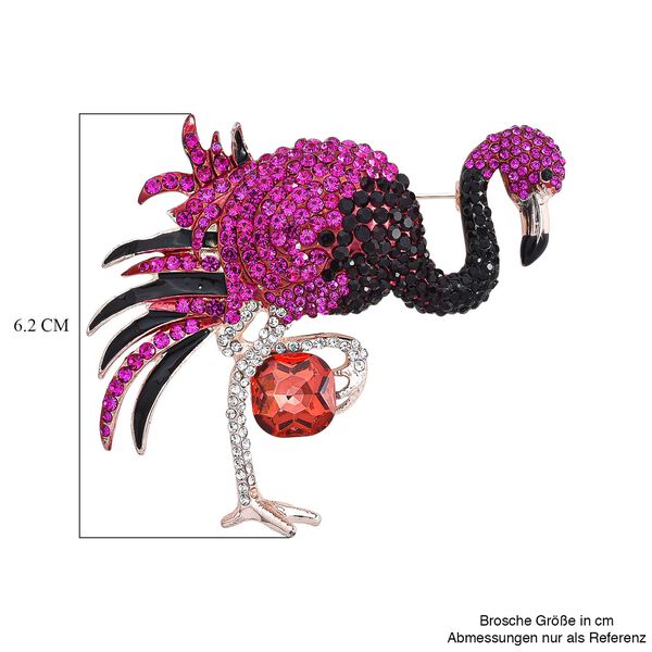 Flamingo Mehrfarbiger Kristall Brosche Rose image number 6