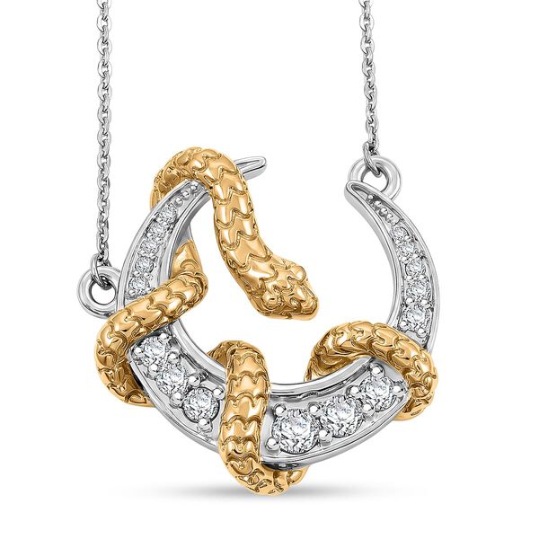 Moissanit Halskette ca. 50 cm 925 Silber Rhodiniert und 750 Gelbgold Vermeil ca. 0,49 ct.