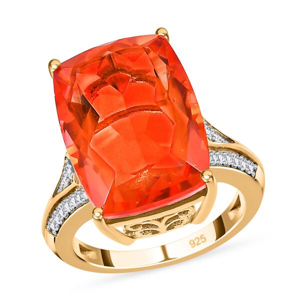 AAA Padparadscha Triplette Quarz, weißer Zirkon Ring, ca. 15,57 ct. image number 4
