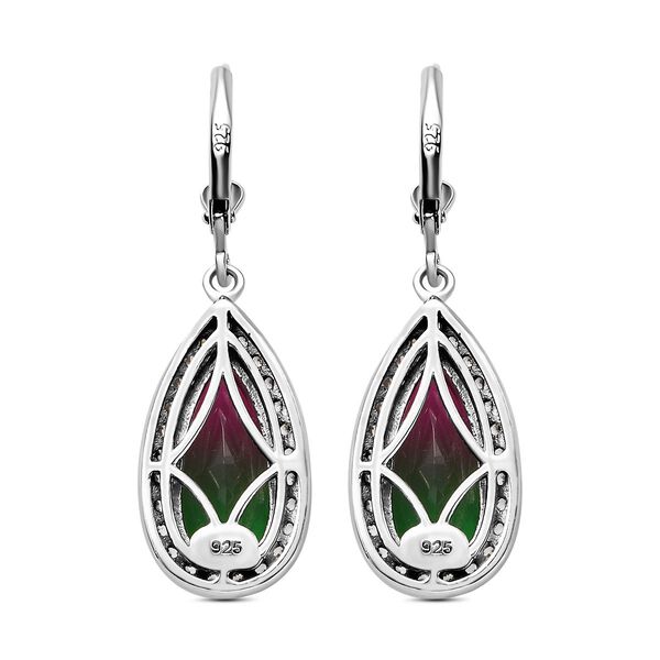 Wassermelonen-Quarz-Triplett und Zirkon-Halo-Ohrh&auml;nger in Silber image number 5