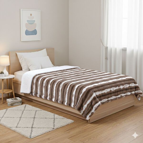 LIVMORE superweiche, doppellagige Kunstfelldecke mit Sherpa-Futter, 500+180 gsm, Braun image number 3