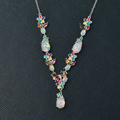 D Joy AA Natürlicher, äthiopischer Welo Opal, Mehrfarbig-Turmalin Halskette ca. 45 cm 925 Silber rhodiniert (10-15 Werktage Lieferzeit) ca. 4.31 ct image number 1