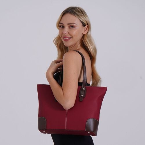 Echtleder Modische, geräumige Kontrastfarbene Tasche mit Verschluss, Größe: 33x13x29 cm, Rot image number 1