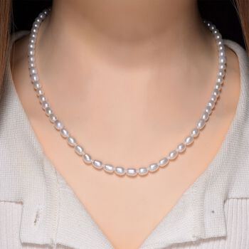 D'Joy AAA wei&szlig;e S&uuml;&szlig;wasserperle 50cm Halskette, 925 Silber rhodiniert