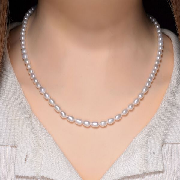 D'Joy AAA wei&szlig;e S&uuml;&szlig;wasserperle 50cm Halskette, 925 Silber rhodiniert image number 2