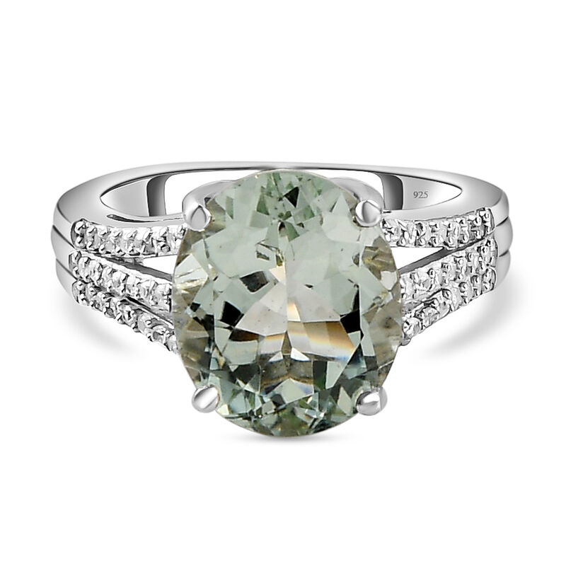 Prasiolith und weißer Zirkon-Ring, 925 Silber platiniert  ca. 4,74 ct image number 0