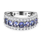 Tansanit, Weißer Zirkon Ring, 925 Silber platiniert, (Größe 21.00), ca. 1.99 ct