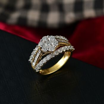 LUXURIANT SGL zertifizierter SI-GH Labor Diamant Ring, 925 Silber 750 Gelbgold Vermeil - 2 ct.